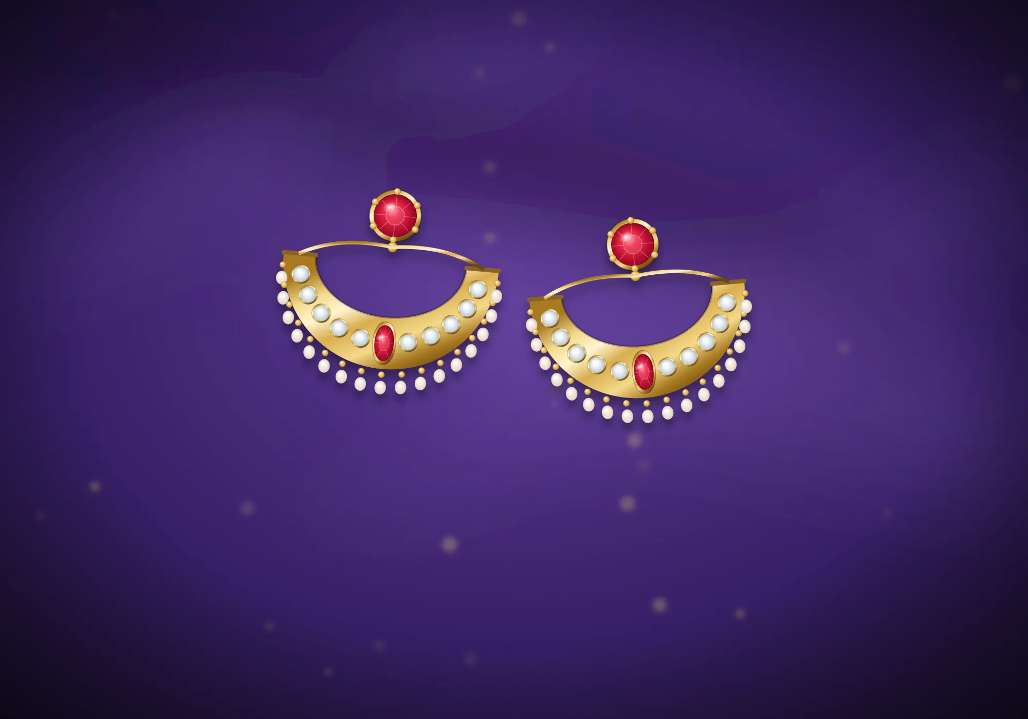Crescent chandbalis on deep purple velvet.