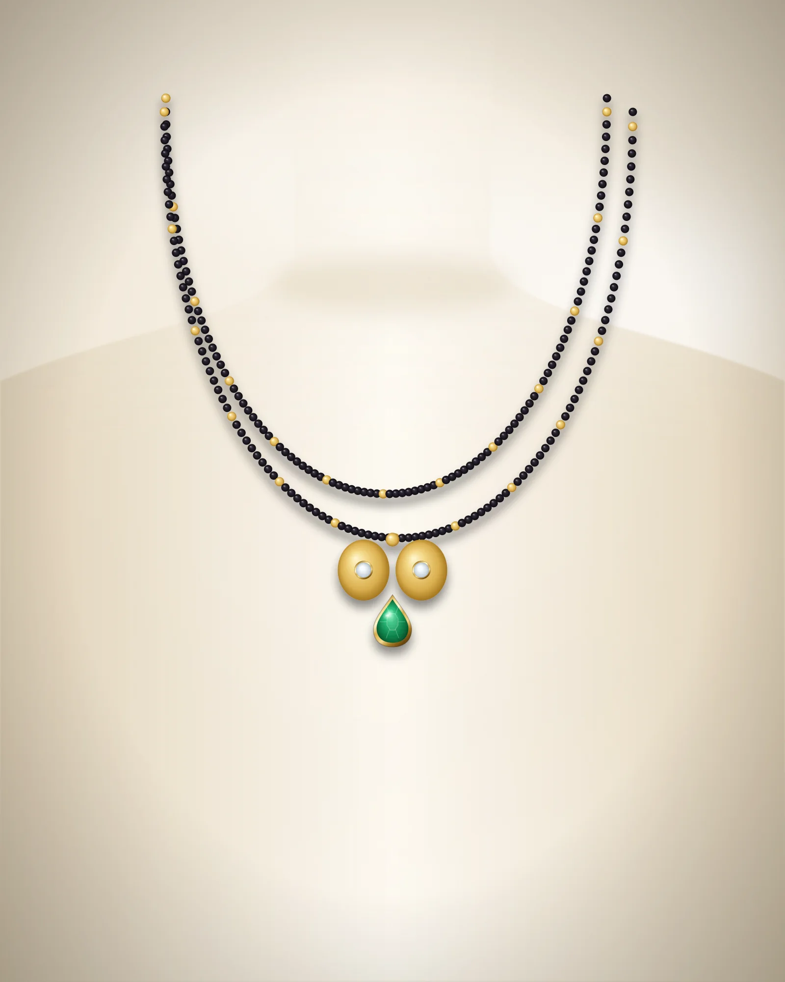 Twin vati mangalsutra on black beads.