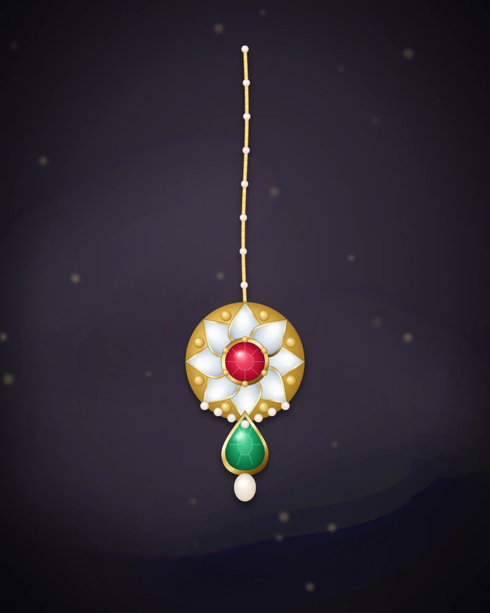 A pearl-hung maang tikka for the wedding day.